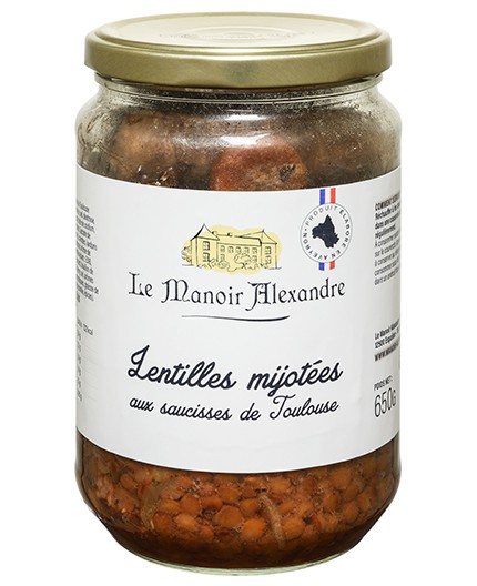 Lentilles mijotées aux saucisses de Toulouse - Bocal 650 g