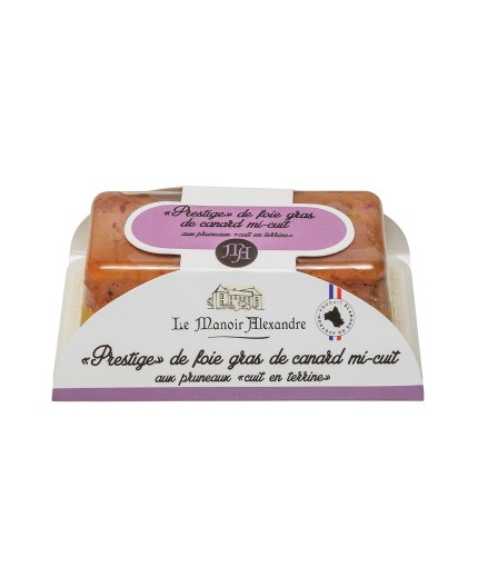 «Prestige» de foie gras de canard mi-cuit aux pruneaux "cuit en terrine" - opercule 200 g