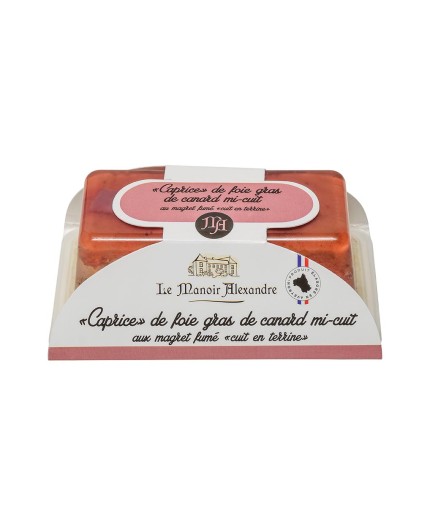 "Caprice" de Foie Gras de Canard Mi-Cuit au magret fumé "Cuit en Terrine"-Opercule 200g