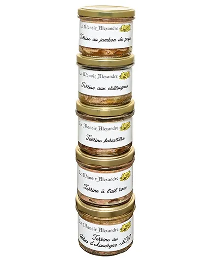 Lot de 5 Terrines, Originales, Bocaux de 90 g - Le Manoir Alexandre