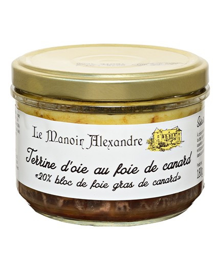 Terrine d'Oie au Foie de Canard "20% Bloc de Foie Gras de Canard" -Bocal 180g
