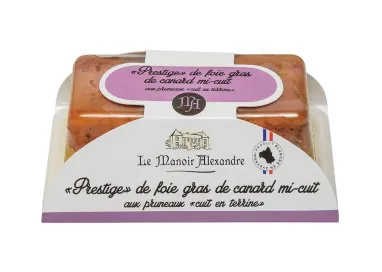 «Prestige» de foie gras de canard mi-cuit aux pruneaux "cuit en terrine" - opercule 200