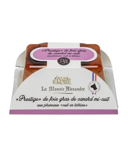 "Prestige" de Foie Gras de Canard Mi-Cuit aux pruneaux "Cuit en Terrine"-Opercule 450g - Le Manoir Alexandre