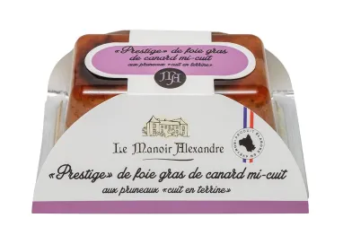 "Prestige" de Foie Gras de Canard Mi-Cuit aux pruneaux "Cuit en Terrine"-Opercule 450g - Le Manoir Alexandre