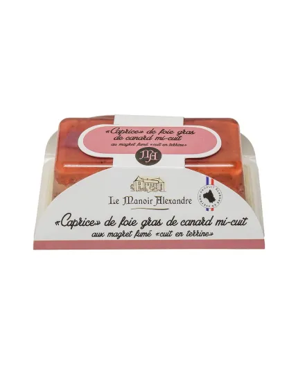 "Caprice" de Foie Gras de Canard Mi-Cuit au magret fumé "Cuit en Terrine"-Opercule 200g - Le Manoir Alexandre