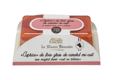 "Caprice" de Foie Gras de Canard Mi-Cuit au magret fumé "Cuit en Terrine"-Opercule 200g - Le Manoir Alexandre