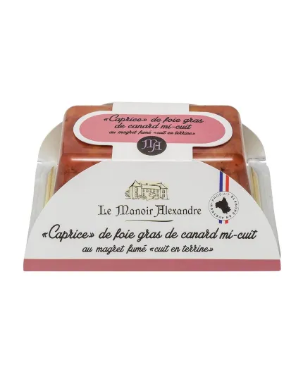 "Caprice" de Foie Gras de Canard Mi-Cuit au magret fumé "Cuit en Terrine"-Opercule 450g - Le Manoir Alexandre