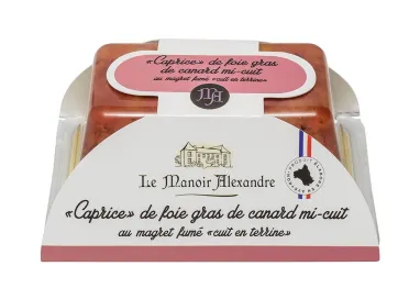 "Caprice" de Foie Gras de Canard Mi-Cuit au magret fumé "Cuit en Terrine"-Opercule 450g - Le Manoir Alexandre
