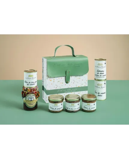 Coffret gourmand « Belle journée » – Foie gras de canard, cou de canard, galantine, terrines artisanales et confitures