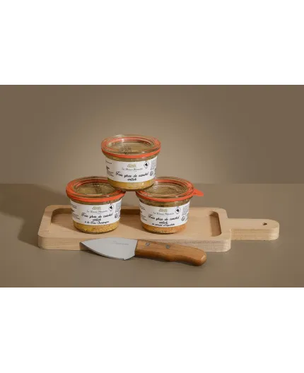 Coffret « Trio précieux » - Plateau paulownia avec manche et tartineur inox manche acacia