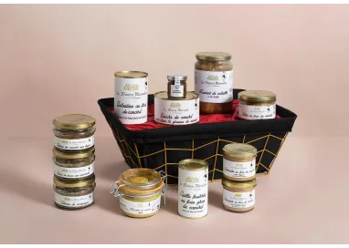 Coffret « L'essentiel» - Corbeille métal doré doublée tissu noir