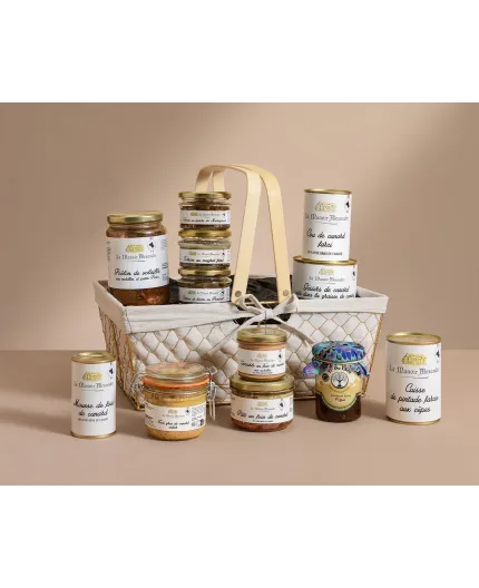 Coffret « Le panier champêtre» - Panier métal et tissu anse bois