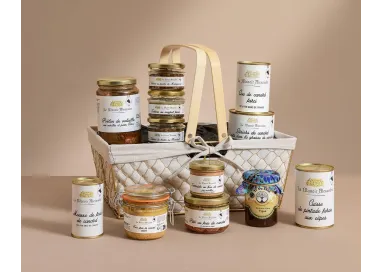 Coffret « Le panier champêtre» - Panier métal et tissu anse bois