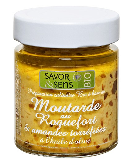 Moutarde BIO saveur Roquefort  et amandes toastées - Bocal 130g